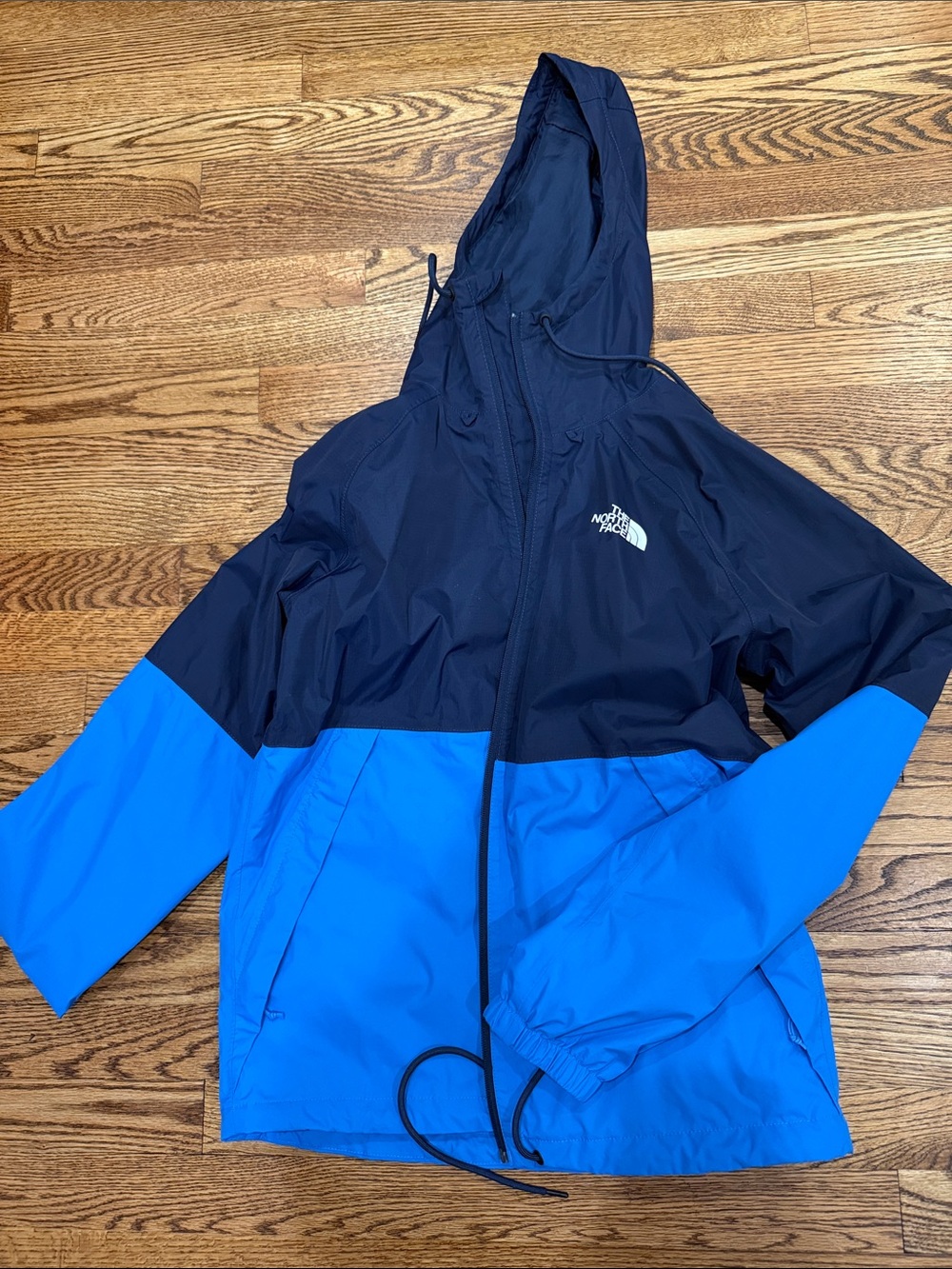 The North Face Kids Navy and Bright Blue Hooded Rain Jacket